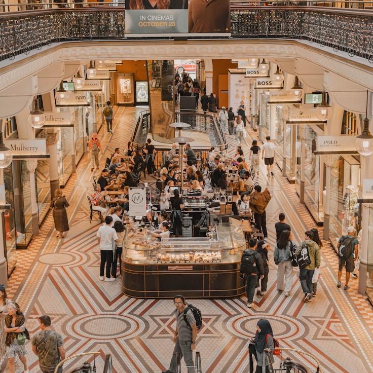 Shopping mall with wide corridors suitable for strollers